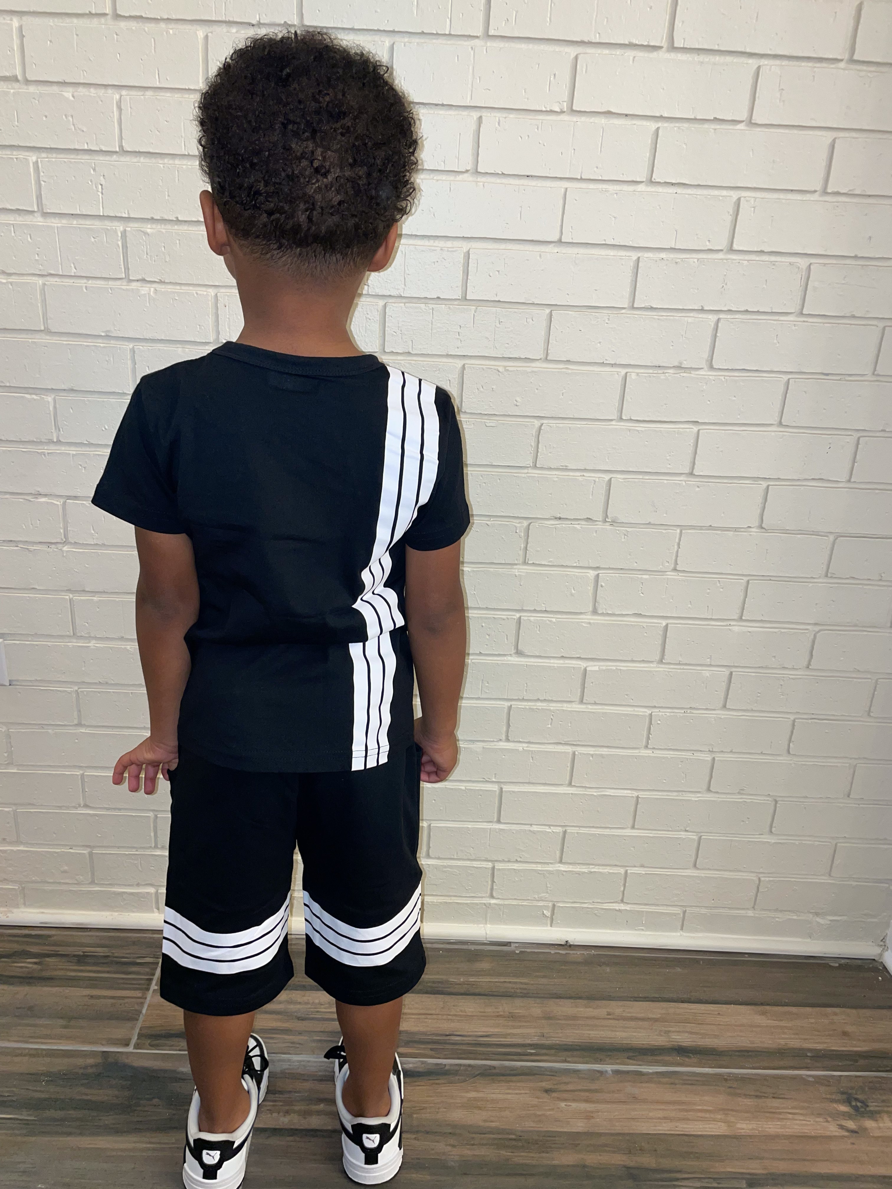 “Bryce” Black Boys Striped tee set